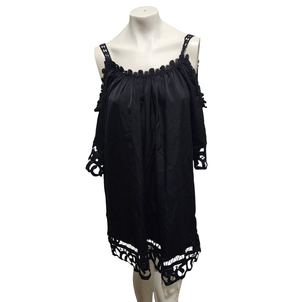 Meet.Curve Black Lace Swim Cover Up One Size Boho Sheer Beach Resort